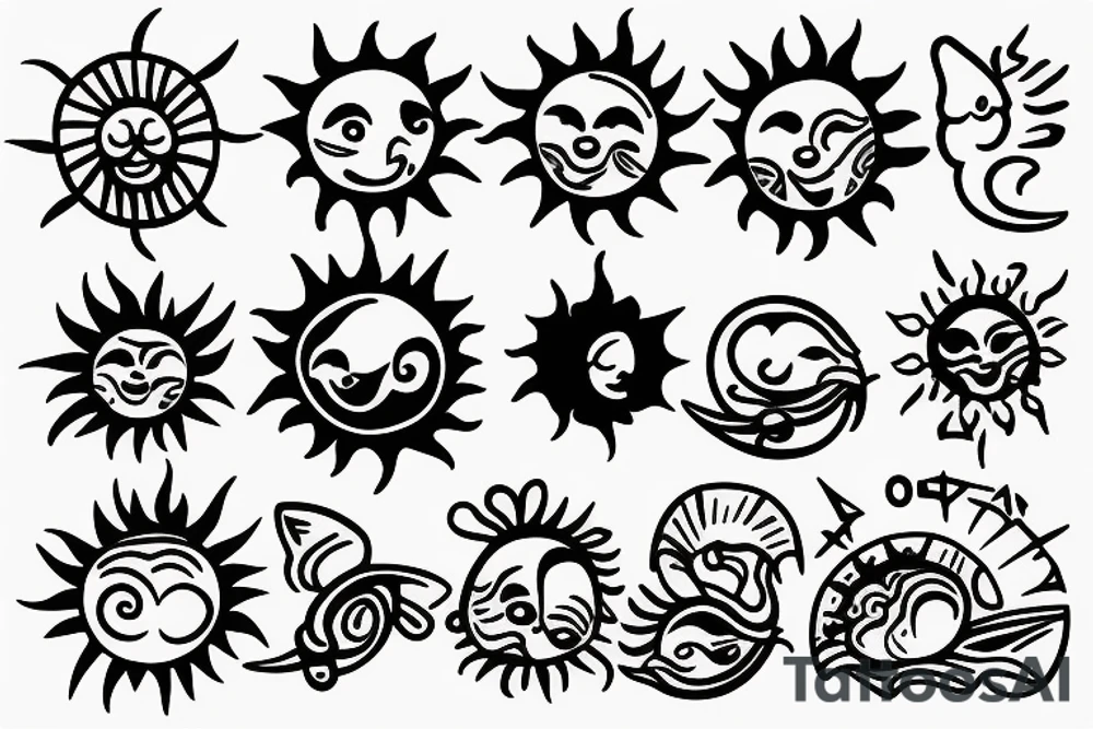 Small sun with ocean inside tattoo idea