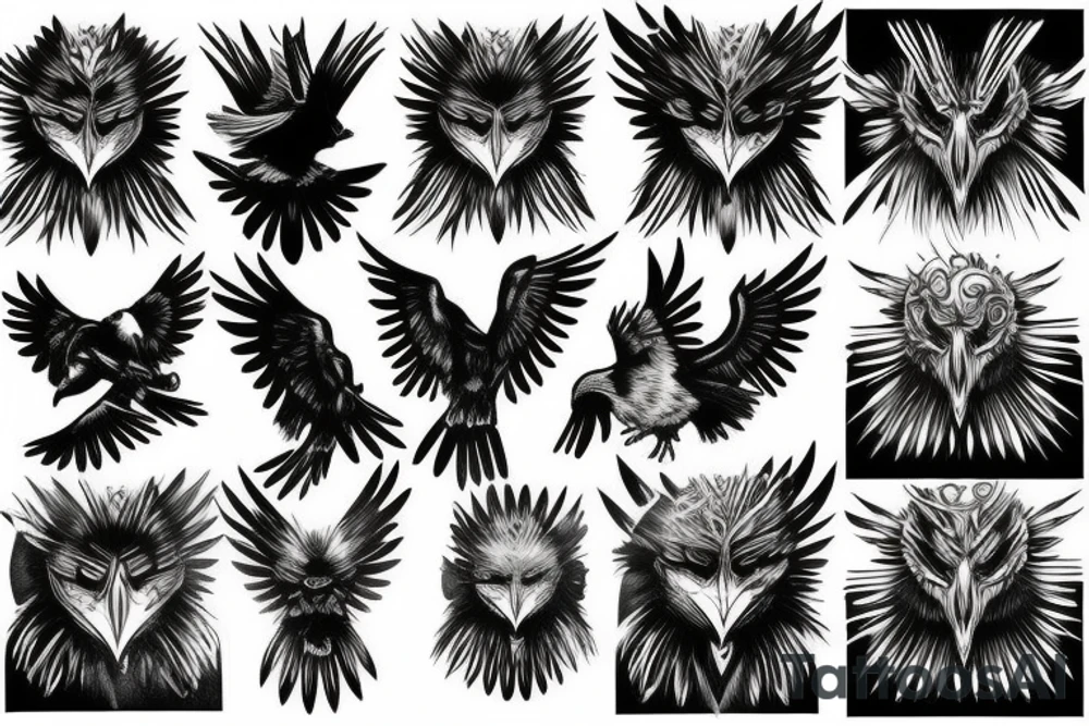 Black raven with glowing gold eyes tattoo idea