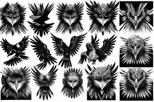 Black raven with glowing gold eyes tattoo idea