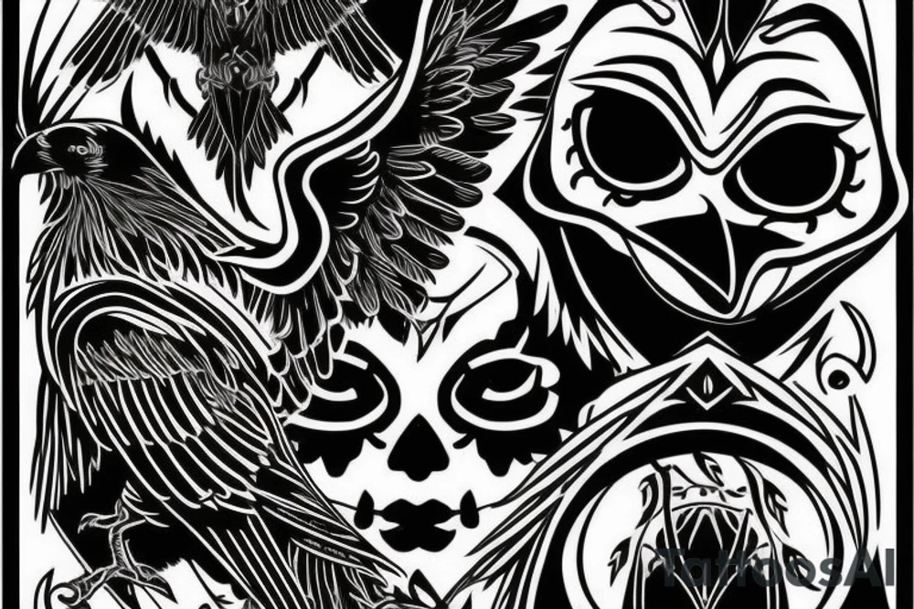 Black raven with glowing gold eyes tattoo idea