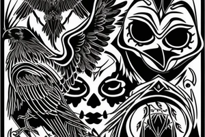 Black raven with glowing gold eyes tattoo idea