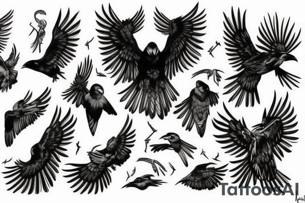Black raven with glowing gold eyes tattoo idea