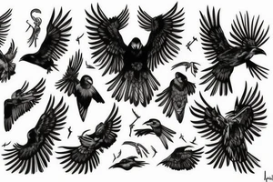 Black raven with glowing gold eyes tattoo idea