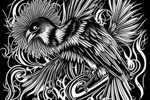 Black raven with glowing yellow eyes tattoo idea
