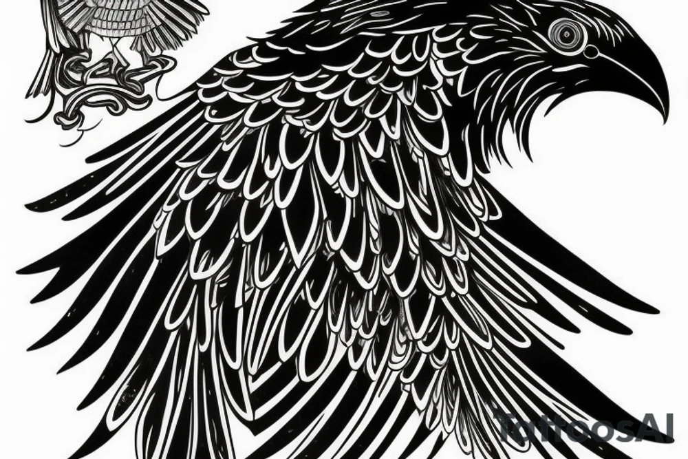 Black raven with glowing yellow eyes tattoo idea