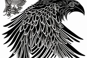 Black raven with glowing yellow eyes tattoo idea