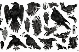 Black raven with glowing yellow eyes tattoo idea