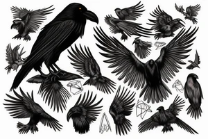 Black raven with glowing eyes tattoo idea