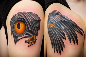 Raven flying with golden eyes tattoo idea
