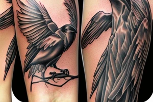 Raven flying with golden eyes tattoo idea