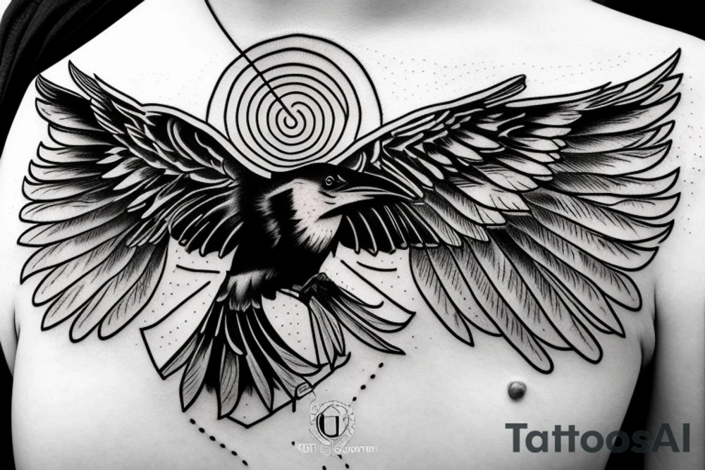 Raven flying with golden eyes tattoo idea