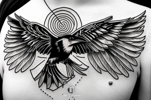 Raven flying with golden eyes tattoo idea