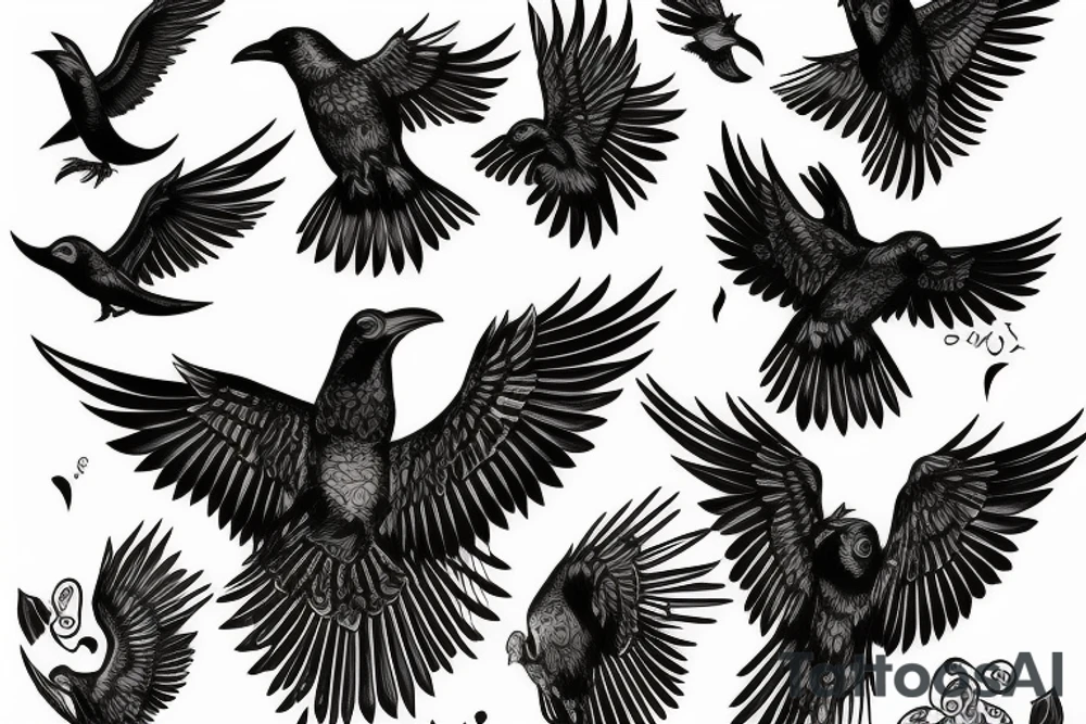 Raven flying with golden eyes tattoo idea