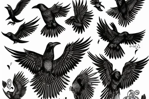 Raven flying with golden eyes tattoo idea
