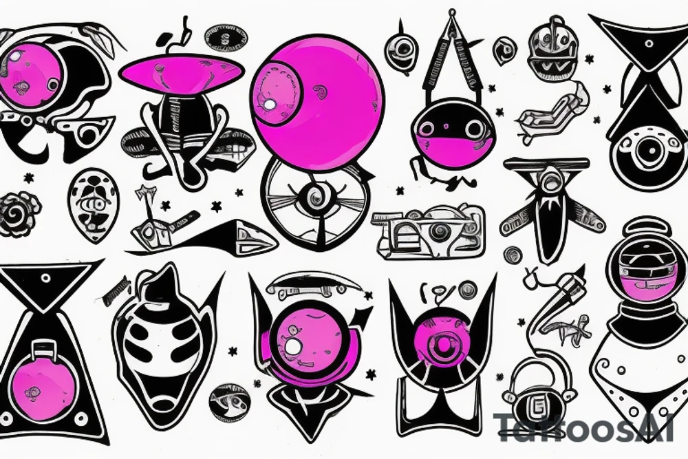 Pink UFO and alien tattoo idea
