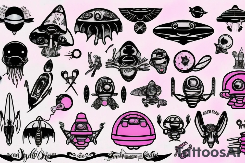 Pink UFO and alien tattoo idea