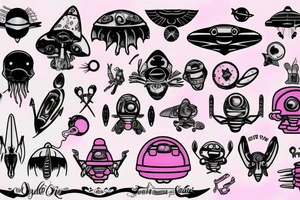 Pink UFO and alien tattoo idea