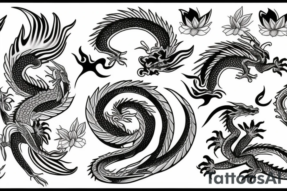 dragon, flow, lotus, flowers tattoo idea