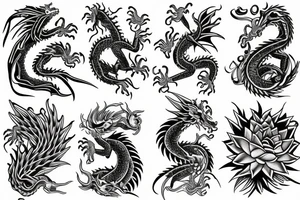 dragon, flow, lotus, flowers tattoo idea