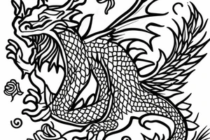dragon with lotus flowers around it tattoo idea