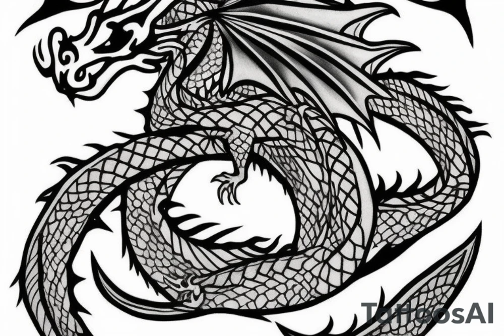 dragon with lotus flowers around it tattoo idea