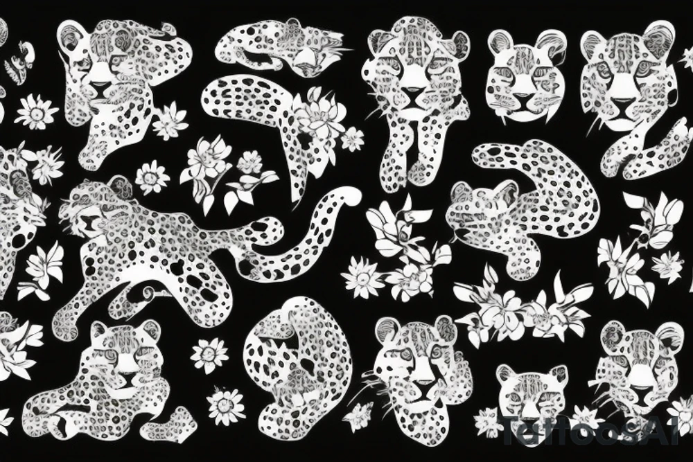 Leopard with flowers on back tattoo idea