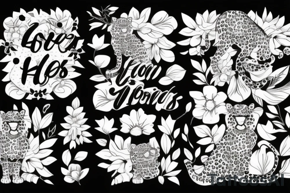 Leopard with flowers on her back tattoo idea