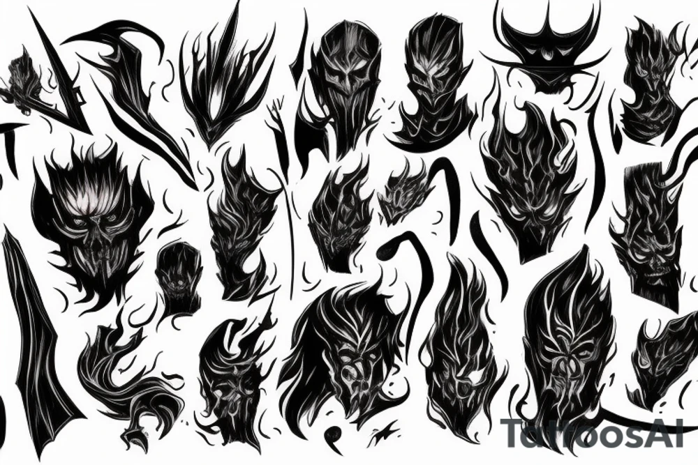 tall and menacing beings who can shroud themselves in fire, darkness, and shadow. They are armed with fiery whips tattoo idea