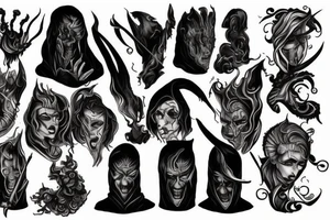 tall and menacing beings who can shroud themselves in fire, darkness, and shadow. They are armed with fiery whips tattoo idea