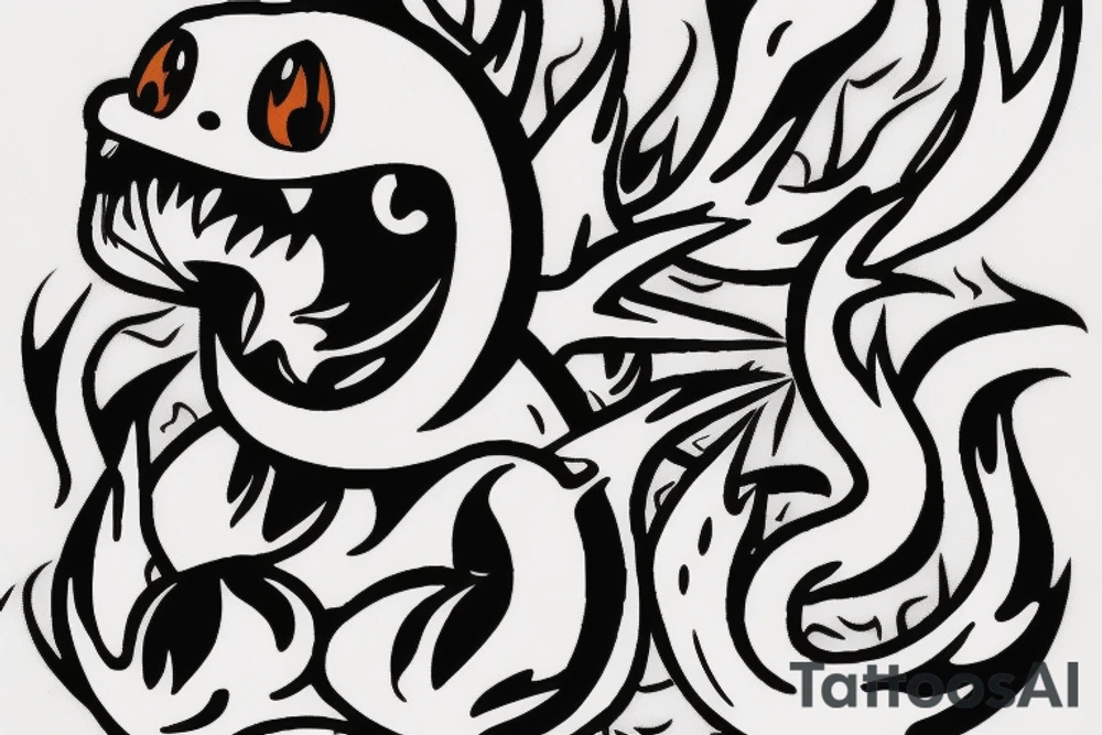 charmander from pokemon but evil and dark flames tattoo idea