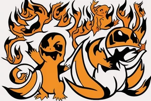 charmander from pokemon but evil and dark flames tattoo idea