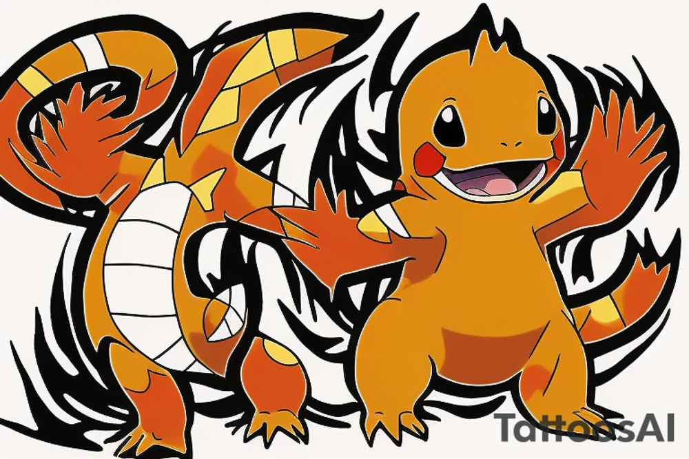 charmander from pokemon touched by darkness tattoo idea