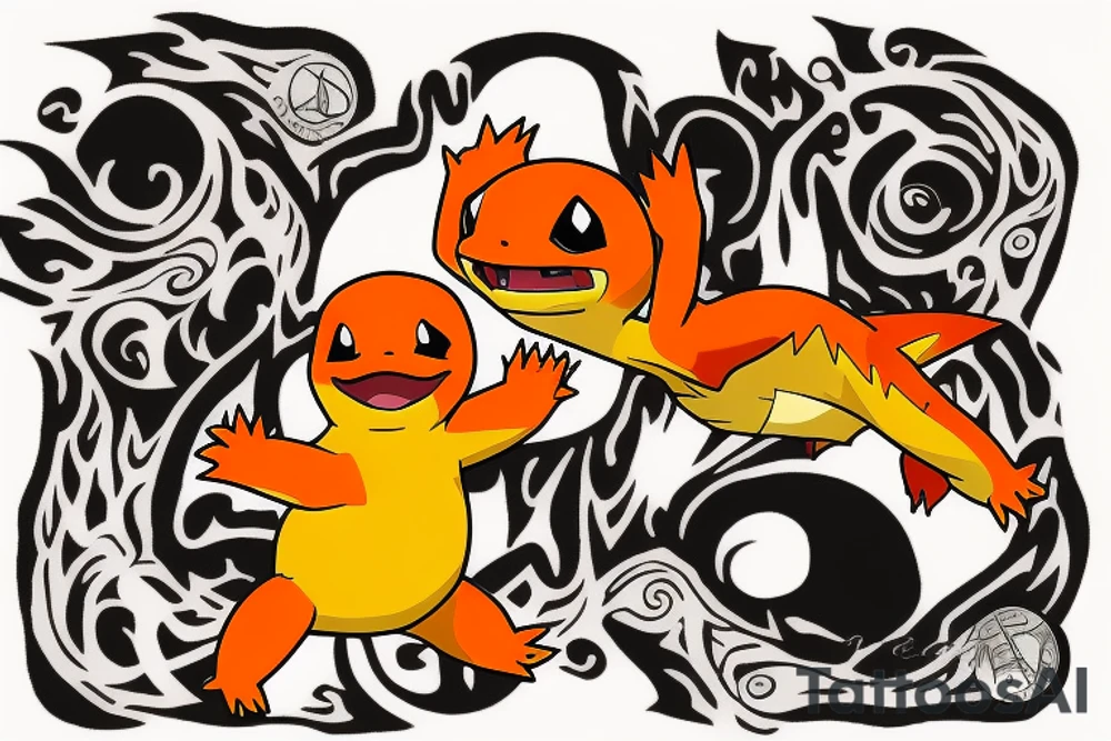 charmander from pokemon touched by darkness tattoo idea