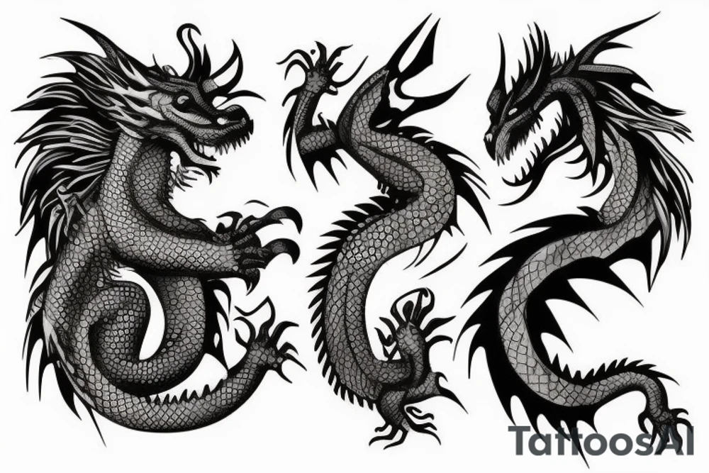 Dragon like animal with thick scales and shadow mane tattoo idea