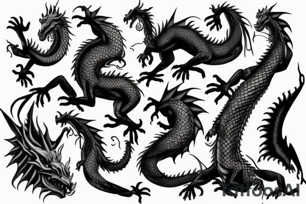 Dragon like animal with thick scales and shadow mane tattoo idea
