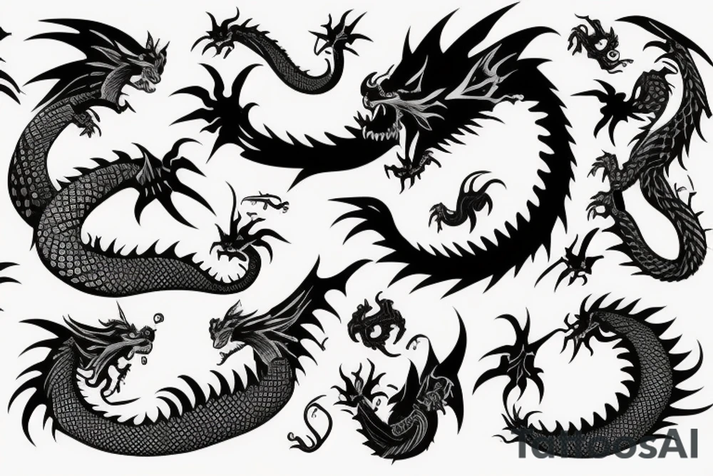 Dragon like animal with thick scales and shadow mane tattoo idea
