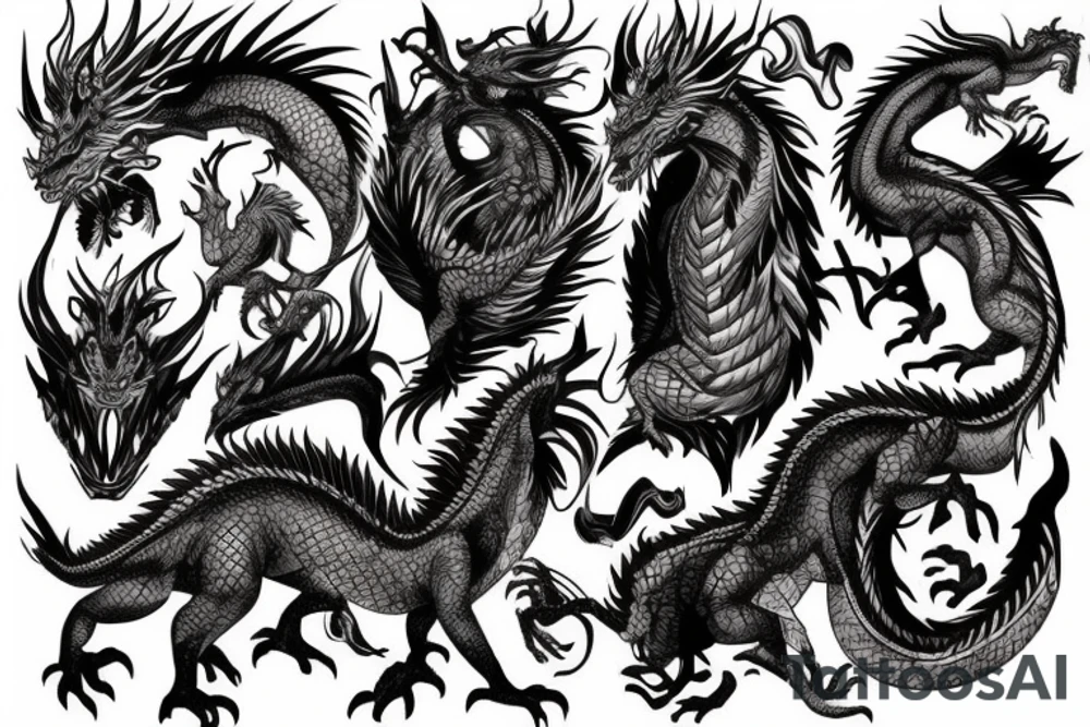 Dragon like animal with thick scales and shadow mane tattoo idea