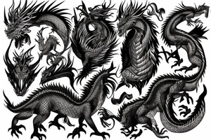 Dragon like animal with thick scales and shadow mane tattoo idea