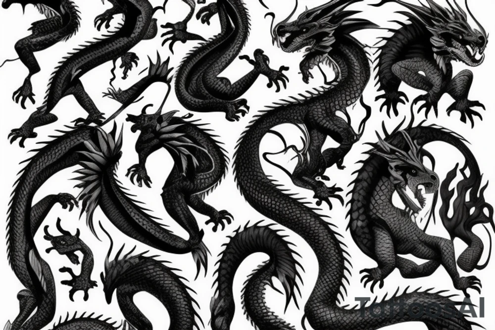 Dragon like animal with thick scales and shadow mane tattoo idea