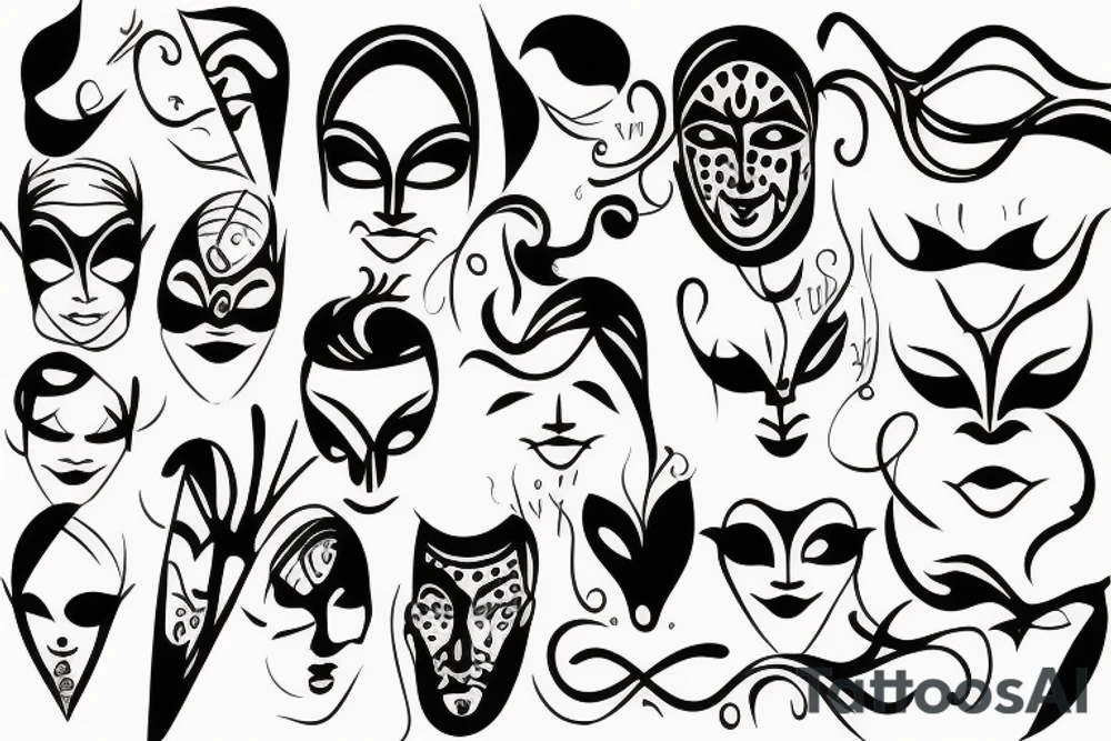 Theatre masks line art tattoo idea