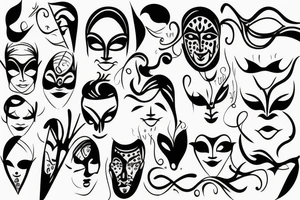 Theatre masks line art tattoo idea