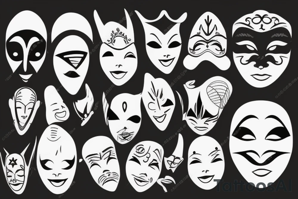 Theatre masks line art tattoo idea