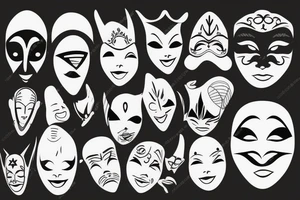 Theatre masks line art tattoo idea
