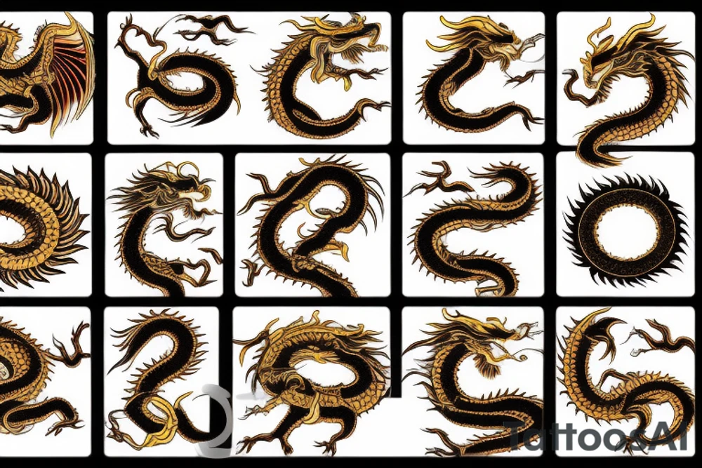 Long golden dragon tattoo idea