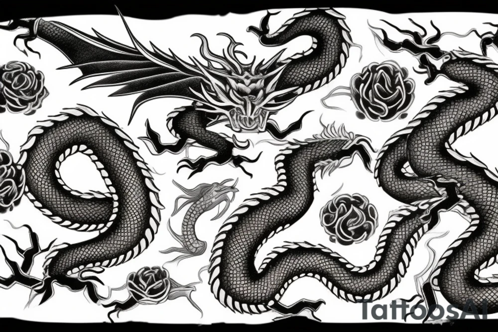 Long golden dragon tattoo idea