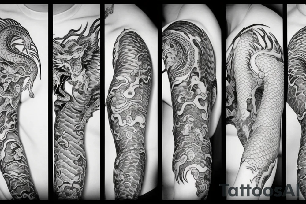 Golden dragon sleeve tattoo idea