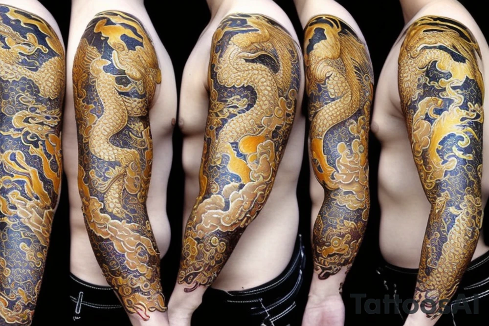 Golden dragon sleeve tattoo idea