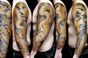 Golden dragon sleeve tattoo idea