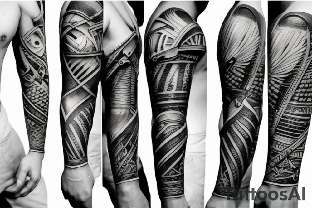 Roman warrior arm sleeve tattoo idea
