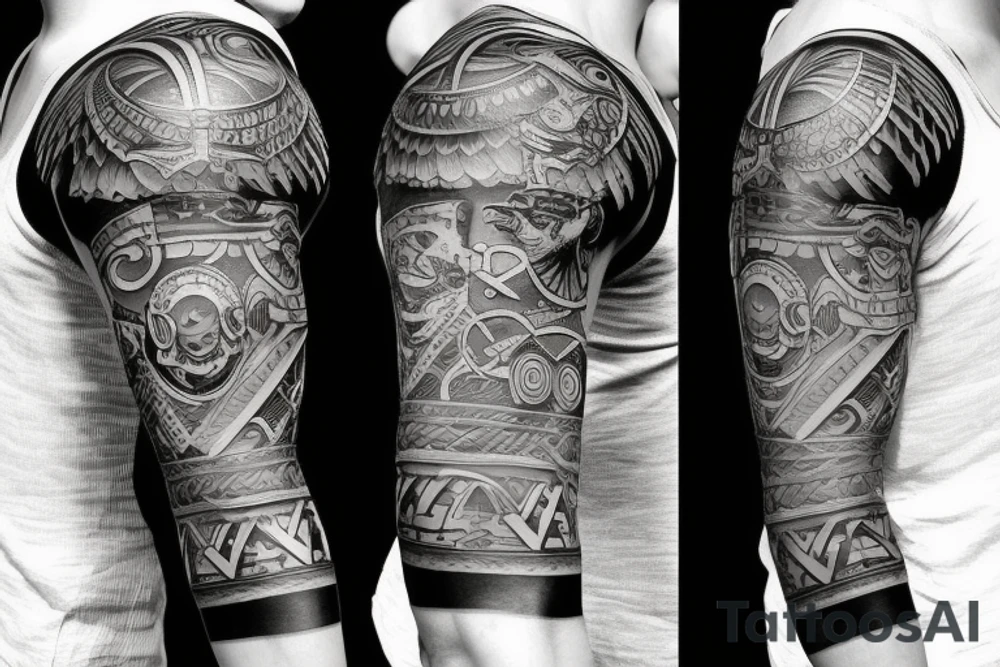 Roman warrior arm sleeve tattoo idea